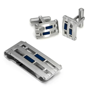 Colibri KOBALT Stainless Steel Titanium Money Clip Cufflinks Gift Set