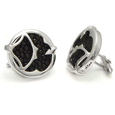 Sterling Silver Mocha Stingray Leather Round Cufflinks