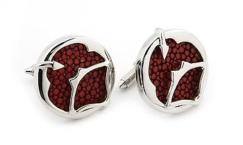 Sterling Silver Red Organic Stingray Leather Round Cufflinks