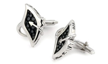 Sterling Silver Hematite Organic Stingray Leather Cufflinks