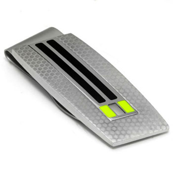 LAMBORGHINI Stainless Steel Money Clip w/ Green Crystals