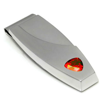 LAMBORGHINI Stainless Steel Money Clip w/ Red Crystals