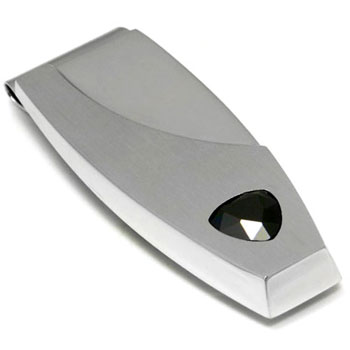 LAMBORGHINI Stainless Steel Money Clip w/ Black Crystals