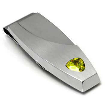 LAMBORGHINI Stainless Steel Money Clip w/ Yellow Crystals