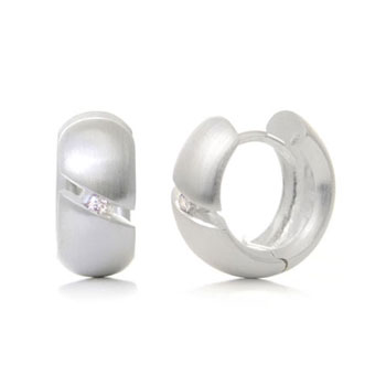 Bastian Inverun Sterling Silver Diagonal Tension Set Diamond Huggie Earrings