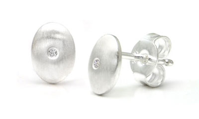 Bastian Inverun Sterling Silver Oval Diamond Stud Earrings
