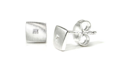 Bastian Inverun Sterling Silver Square Curved Diamond Stud Earrings