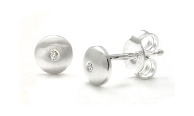 Bastian Inverun Sterling Silver Round Dome Diamond Stud Earrings (Small)
