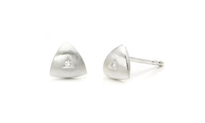 Bastian Inverun Sterling Silver Trillion Dome Diamond Stud Earrings (Small)