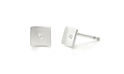 Bastian Inverun Sterling Silver Square Concave Diamond Stud Earrings
