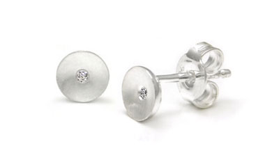 Bastian Inverun Sterling Silver Round Concave Diamond Stud Earrings