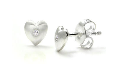 Bastian Inverun Sterling Silver Heart Diamond Stud Earrings (Small)