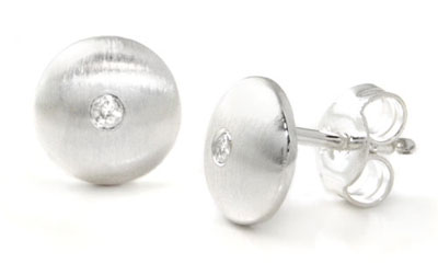 Bastian Inverun Sterling Silver Round Dome Diamond Stud Earrings