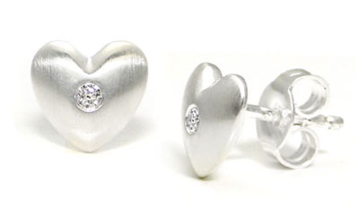 Bastian Inverun Sterling Silver Heart Diamond Stud Earrings
