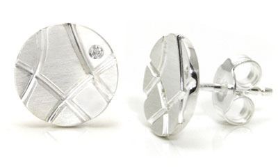 Bastian Inverun Sterling Silver Round Grooved Diamond Earrings