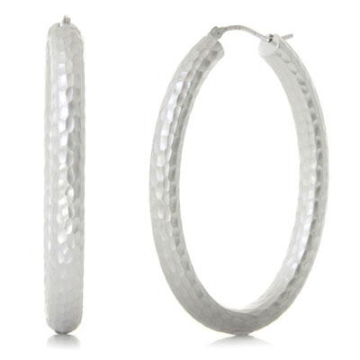 Bastian Inverun Sterling Silver Hammer Finish Oval Hoop Earrings