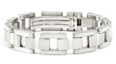 BERCHET Stainless Steel White Enamel Bracelet