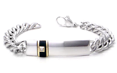 Dolan Bullock Sterling Silver Diamond 14K Gold Onyx ID Bracelet