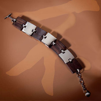 Macao Stainless Steel Ebony Square Link Bracelet