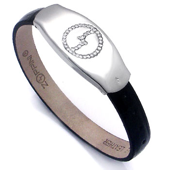 Zoppini Stainless Steel Leather Bracelet w/ Crystals