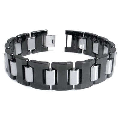 Two Tone Black Tungsten Carbide 16MM Men's Link Bracelet