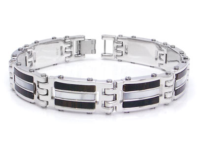 Dolan Bullock Mother of Pearl Ebony Wood Silver Bracelet