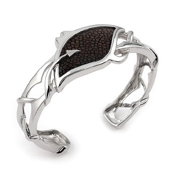 Sterling Silver Mocha Organic Stingray Leather Cuff Bracelet