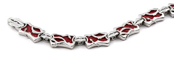 Sterling Silver Red Organic Stingray Leather Link Bracelet