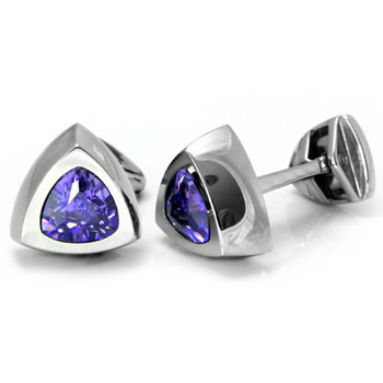 LAMBORGHINI Stainless Steel Cufflinks w/ Purple Crystals