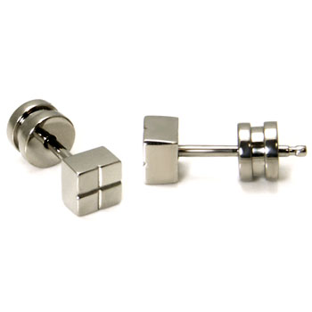 Titanium Checkered Stud Earrings