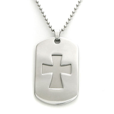 Stainless Steel Engravable Iron Cross Dog Tag Dual Pendant w/ Bead Chain