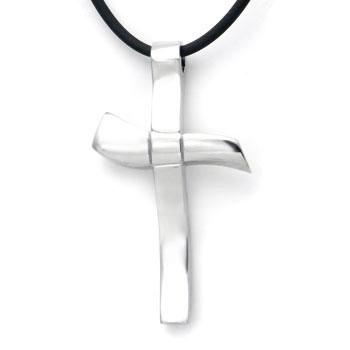 Stainless Steel Cross Pendant w/ Rubber Cord