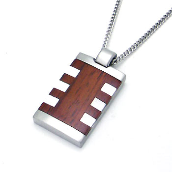 COLIBRI Stainless Steel Mother of Pearl & Wood Pendant w/ Chain from titaniumkay.com
