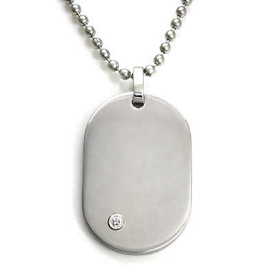 "Round dog tag pendant with a round brilliant cut diamond.  This piece is part of the NITROGEN collection from Aurafin.  It comes with a 20-inch stainless steel bead chain."