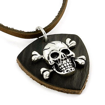 Sterling Silver Skull Biker Leather Pendant w/ Adjustable Cord