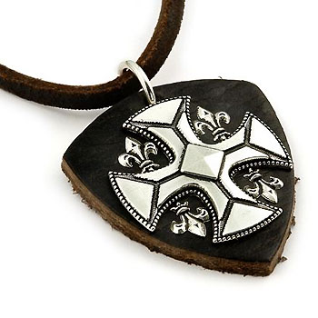 Sterling Silver Iron Cross Leather Biker Pendant w/ Adjustable Cord