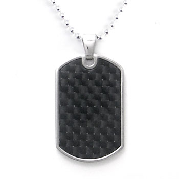 Stainless Steel Carbon Fiber Dog Tag Pendant w/ Bead Chain