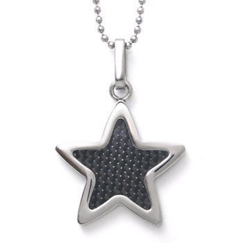 Stainless Steel Carbon Fiber Star Pendant w/ Bead Chain
