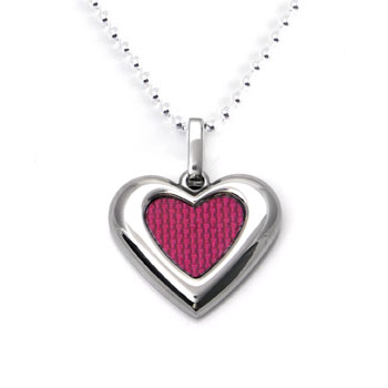 Stainless Steel Red Carbon Fiber Heart Pendant w/ Bead Chain