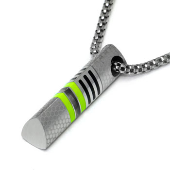 LAMBORGHINI Stainless Steel Pendant w/ Green Crystals
