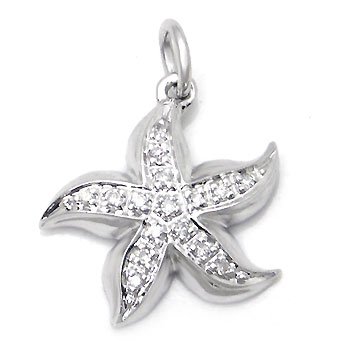 14K White Gold Diamond Starfish Pendant w/ Rolo Chain