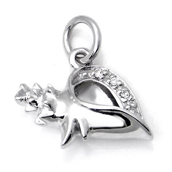 14K White Gold Diamond Lord Ganesh Shell Pendant w/ Rolo Chain