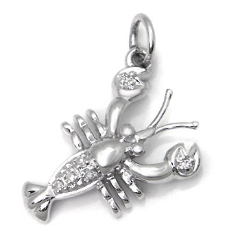 14K White Gold Diamond Lobster Pendant w/ Rolo Chain
