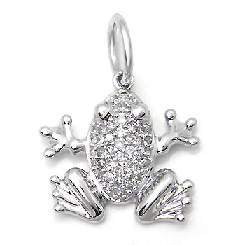 14K White Gold Diamond Frog Pendant w/ Rolo Chain