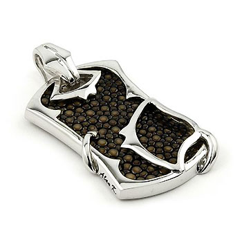 Sterling Silver Mocha Organic Stingray Leather Dog Tag Pendant