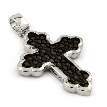 Sterling Silver Mocha Organic Stingray Leather Eastern Cross Pendant