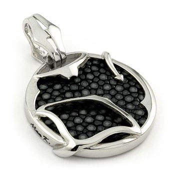 Sterling Silver Hematite Organic Stingray Leather Medallion Pendant