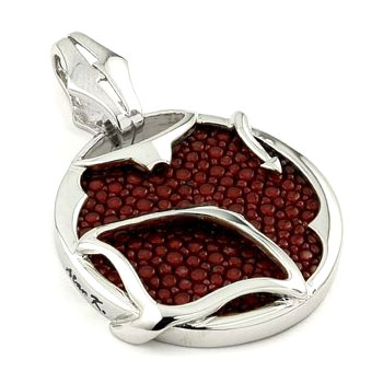 Sterling Silver Red Organic Stingray Leather Medallion Pendant w/ Bead Chain