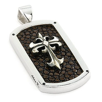 Sterling Silver Mocha Organic Stingray Leather Cross Flory Pendant