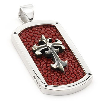 Sterling Silver Red Organic Stingray Leather Cross Flory Pendant